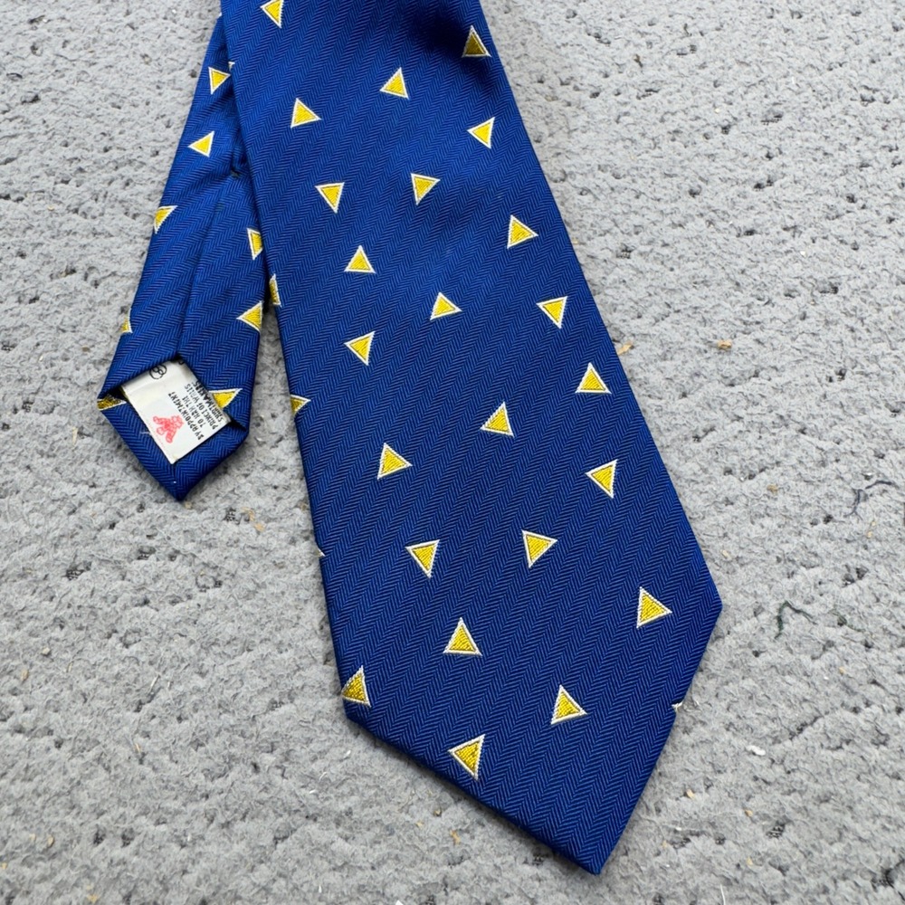 Turnbull & Asser Silk Tie Blue Yellow Triangle Geometric Herringbone Luxury